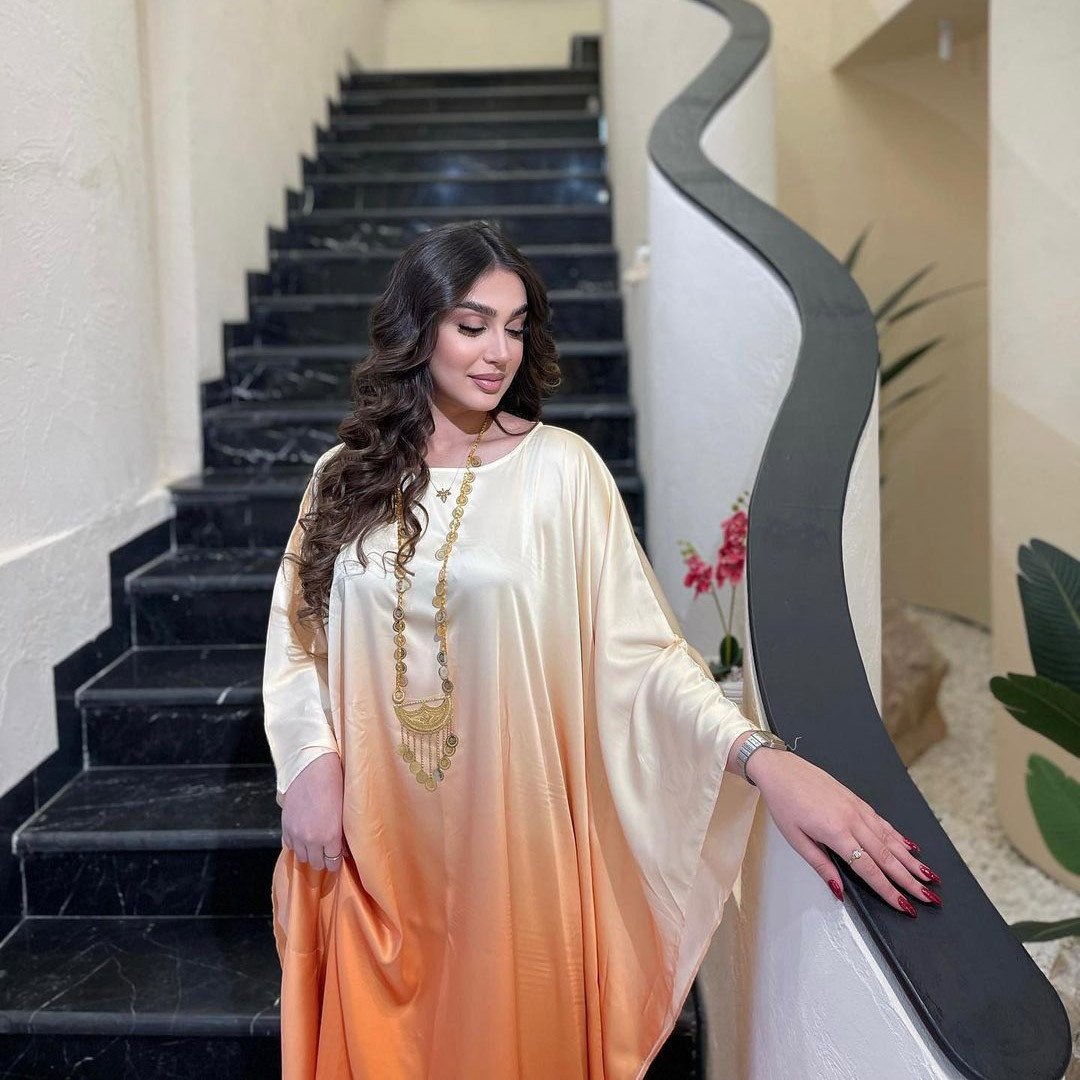 Bright Color Islamic Dubai Clothing Dress Abaya For Muslim Women Batwing Sleeve Cardigan Robe Soft Loose Satin Abaya Gown Dress