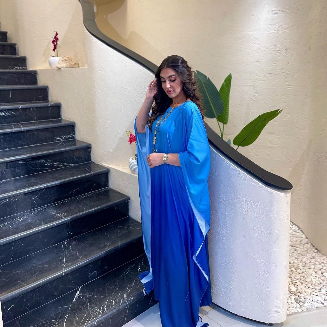 Bright Color Islamic Dubai Clothing Dress Abaya For Muslim Women Batwing Sleeve Cardigan Robe Soft Loose Satin Abaya Gown Dress