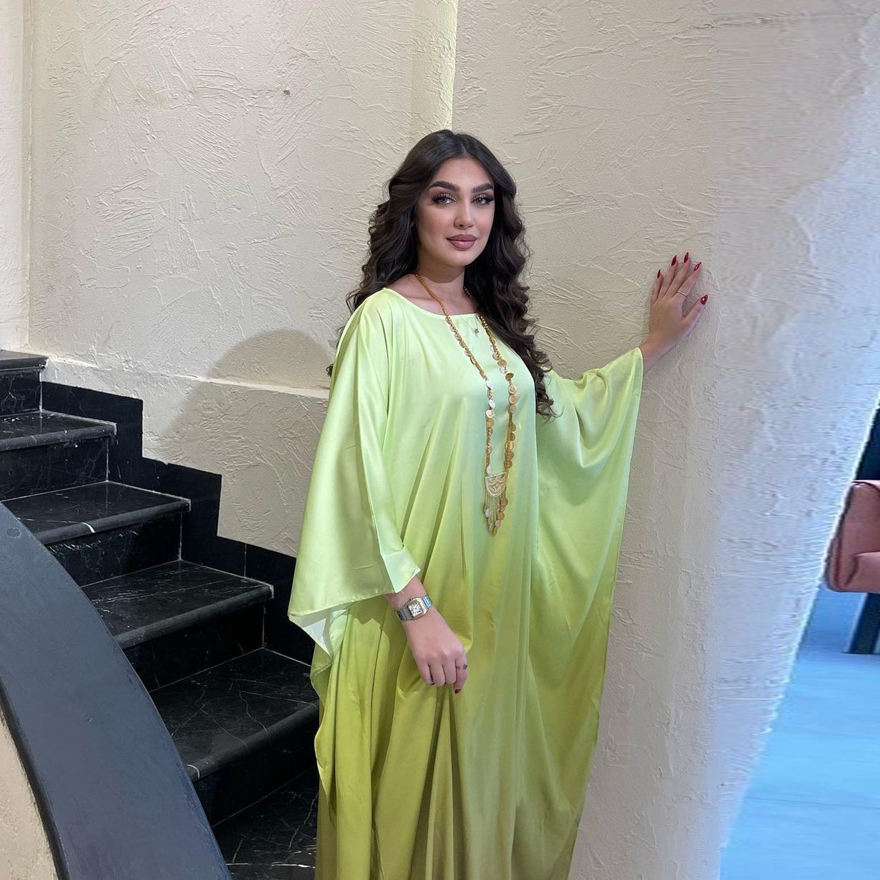 Bright Color Islamic Dubai Clothing Dress Abaya For Muslim Women Batwing Sleeve Cardigan Robe Soft Loose Satin Abaya Gown Dress