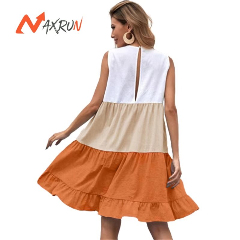 New Design Sleeveless Knit Cotton Stitching Dress Plus Size Round Neck Casual Dresses For Women