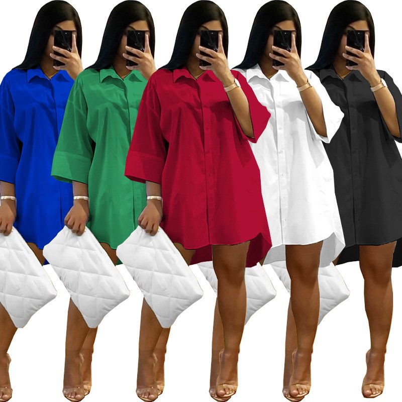 2022 New Arrivals M-2XL Plus Size Women's Dresses Half Sleeve Casual Dress Solid Loose Shirt Dress Women