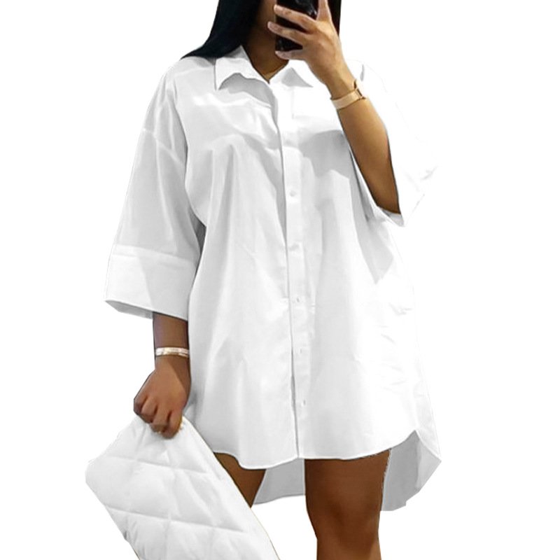 2022 New Arrivals M-2XL Plus Size Women's Dresses Half Sleeve Casual Dress Solid Loose Shirt Dress Women