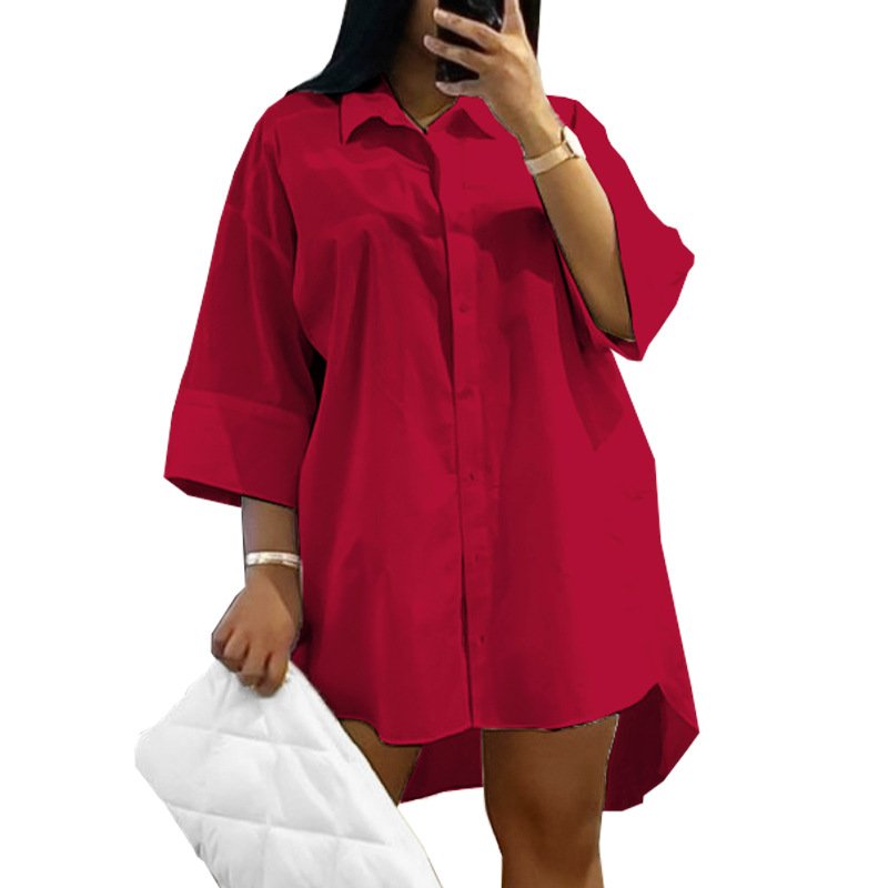 2022 New Arrivals M-2XL Plus Size Women's Dresses Half Sleeve Casual Dress Solid Loose Shirt Dress Women