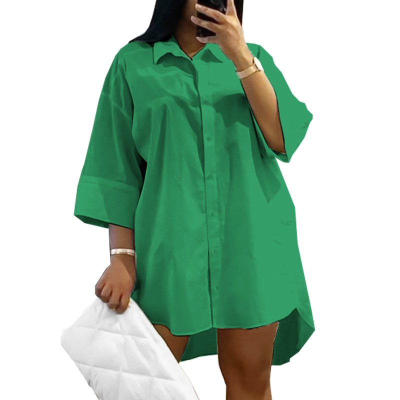 2022 New Arrivals M-2XL Plus Size Women's Dresses Half Sleeve Casual Dress Solid Loose Shirt Dress Women