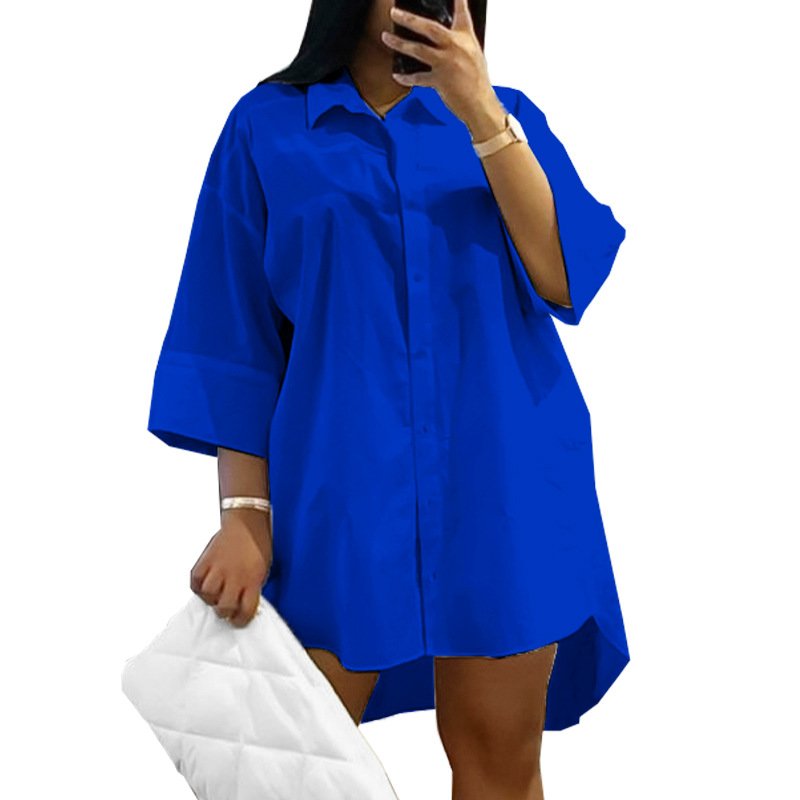 2022 New Arrivals M-2XL Plus Size Women's Dresses Half Sleeve Casual Dress Solid Loose Shirt Dress Women