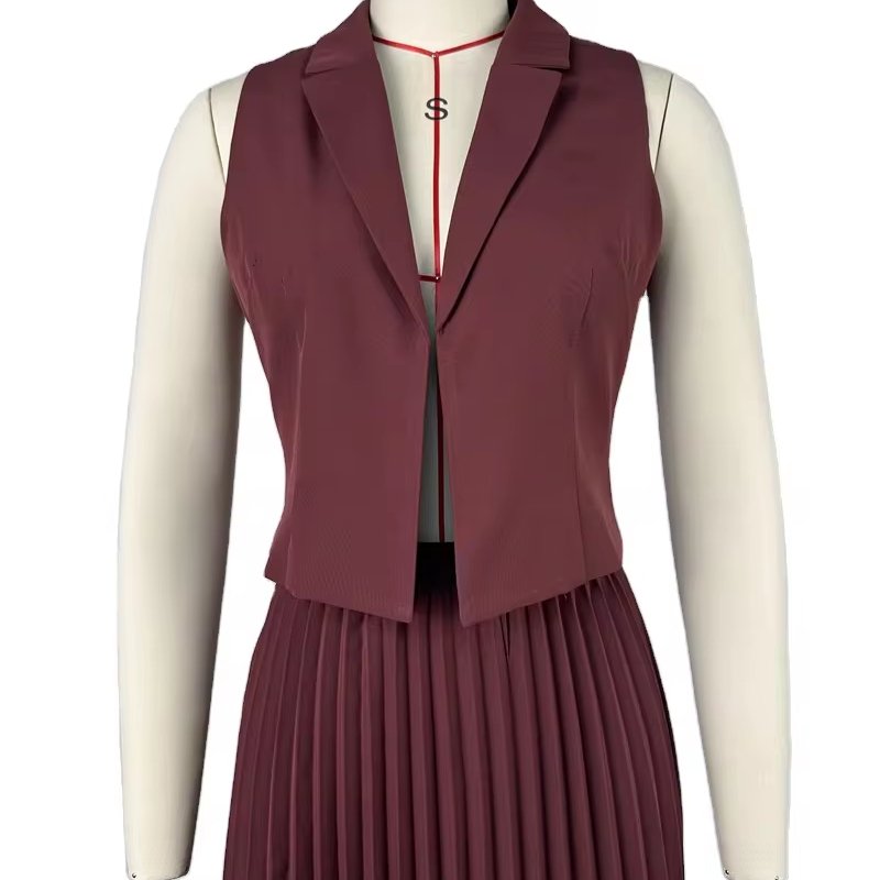 2024 Summer new arrivals blazer vest top and mid-length pleated skirt set