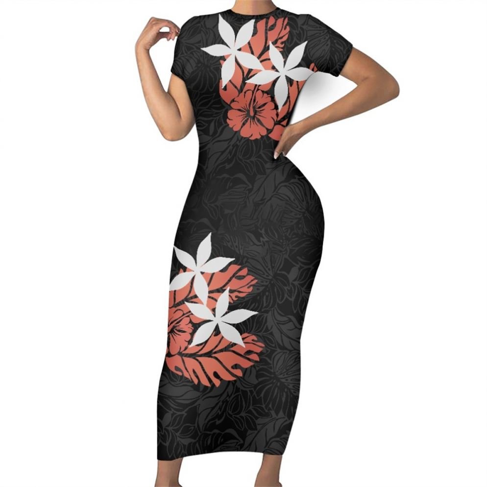 Polynesian Clothing Brown Tapa Masi Cloth Floral Samoan Fabric Tribal All Over Printed Customized Short Sleeve Bodycon Dress
