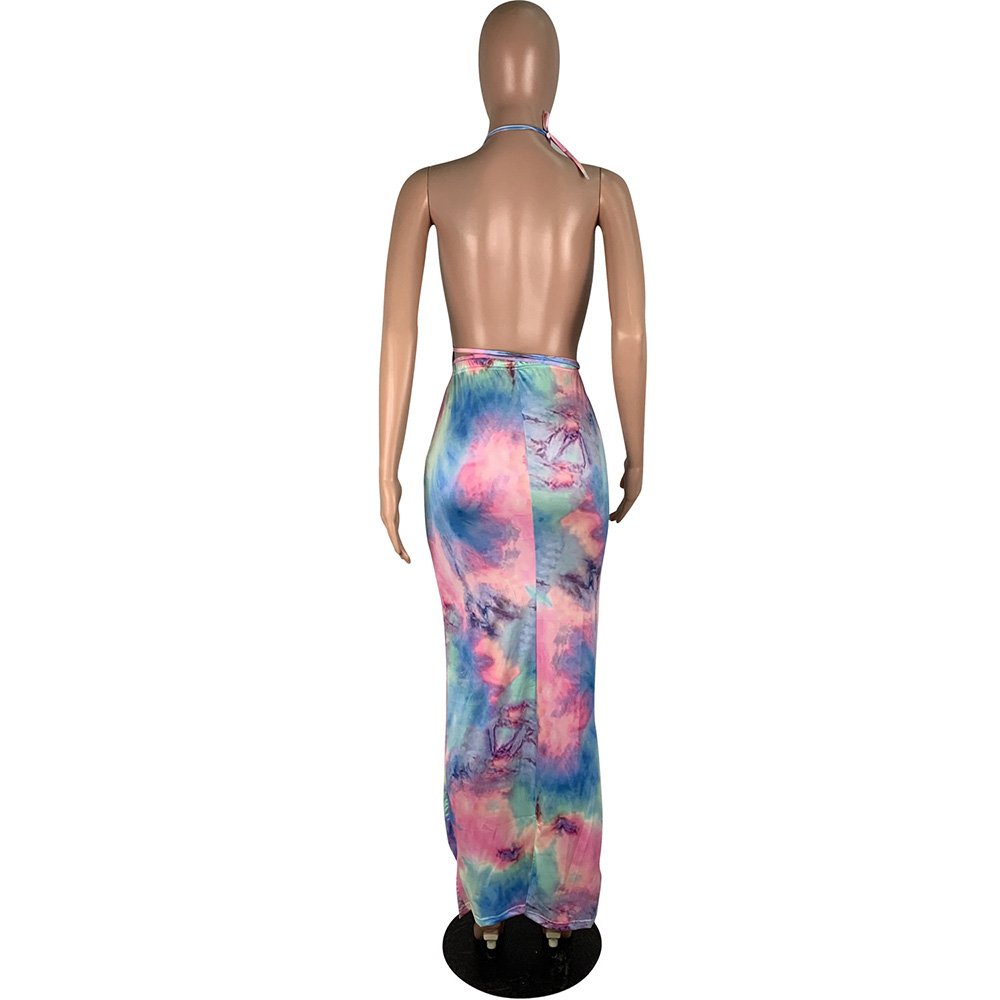 Wholesale Hot Sale Tie dye print strapless Sport Casual Club Wear Sexy Dress For Women