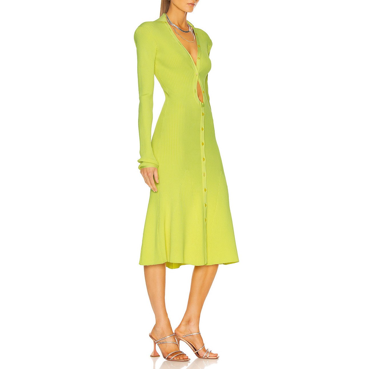 Factory Custom fall yellow v neck long sleeve cutout western dress for female women casual rib knit sweater dress