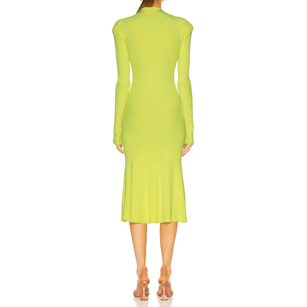 Factory Custom fall yellow v neck long sleeve cutout western dress for female women casual rib knit sweater dress