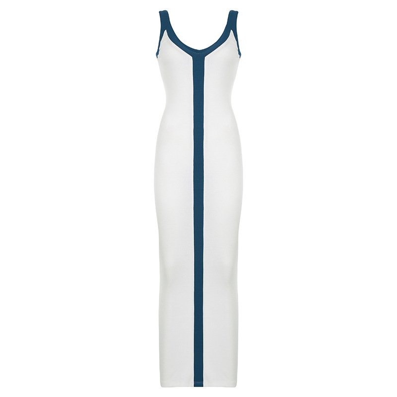 Hot Sales 2023 Sleeveless V Neck Long Elegant Women Summer Dress Casual Patchwork Club Dresses