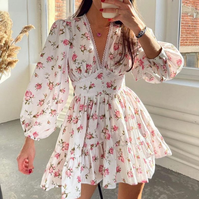 Custom Casual Women's Clothing Smock Sheer Puff Sleeves Princess Dress Elastic Wrist Cuffs Puffy Skirt Casual Women's Dresses
