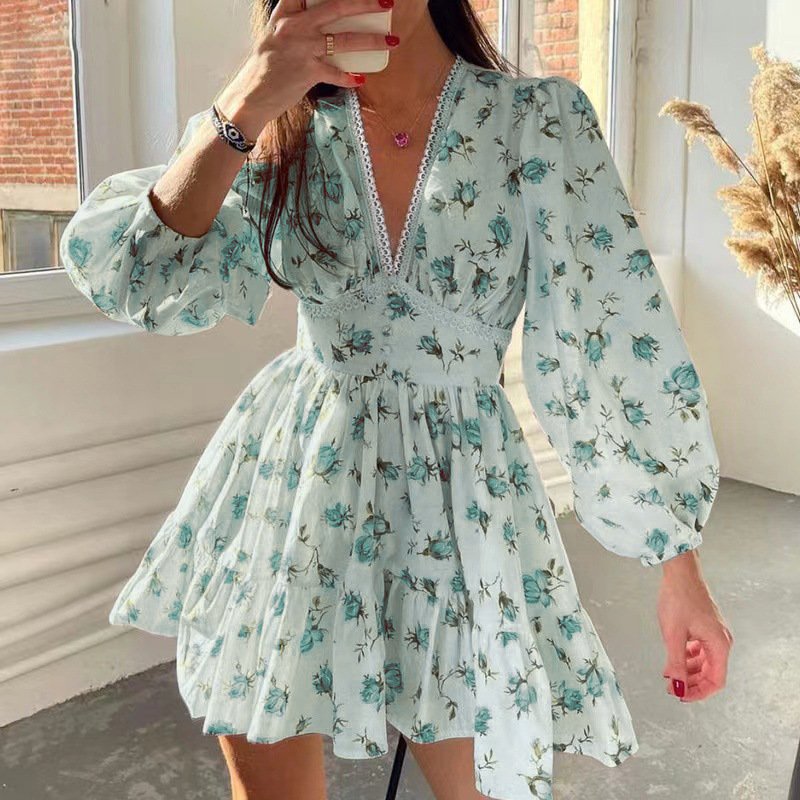 Custom Casual Women's Clothing Smock Sheer Puff Sleeves Princess Dress Elastic Wrist Cuffs Puffy Skirt Casual Women's Dresses