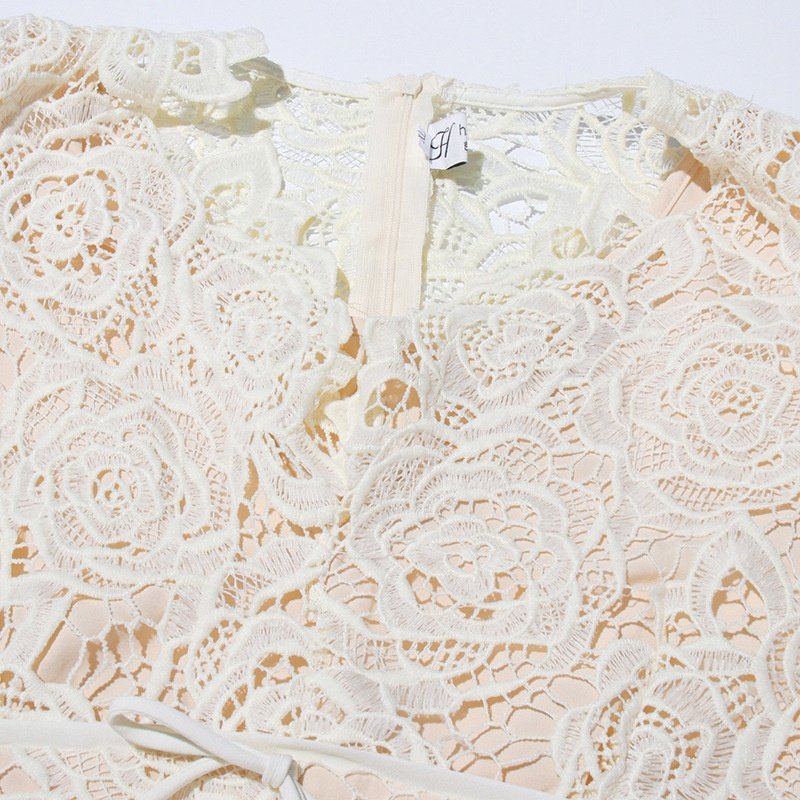 OUDINA Trendy Lace Flowers Embroidery Party Dress Slim Long Casual Dress Elegant Women's Dresses