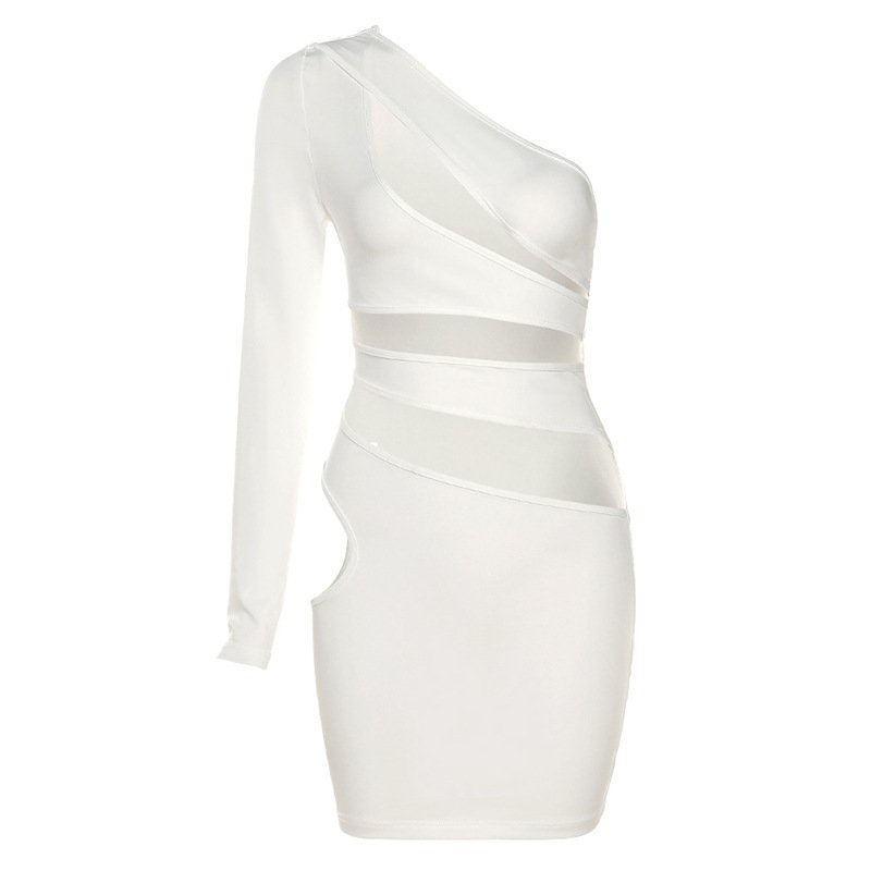 Hollow Out Sexy Club Wear For Women Evening Dresses Skinny Mini Dress Single Long Sleeve Women Casual Dress