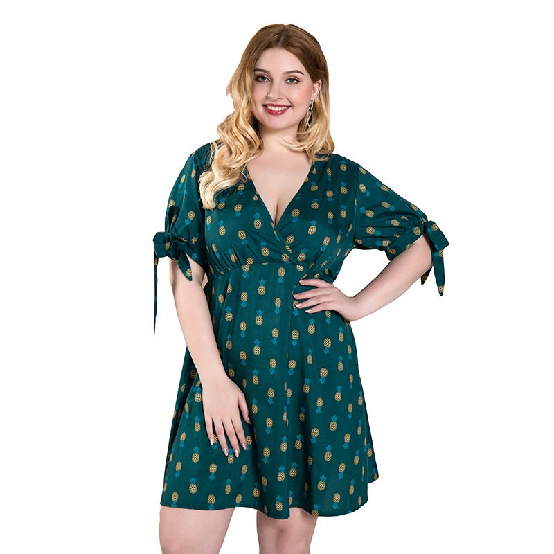 High Quality Green Dress Sleeve Bow Slim Women's Dress Print Casual Dresses Natural OEM Service Digital Printing Short Adults