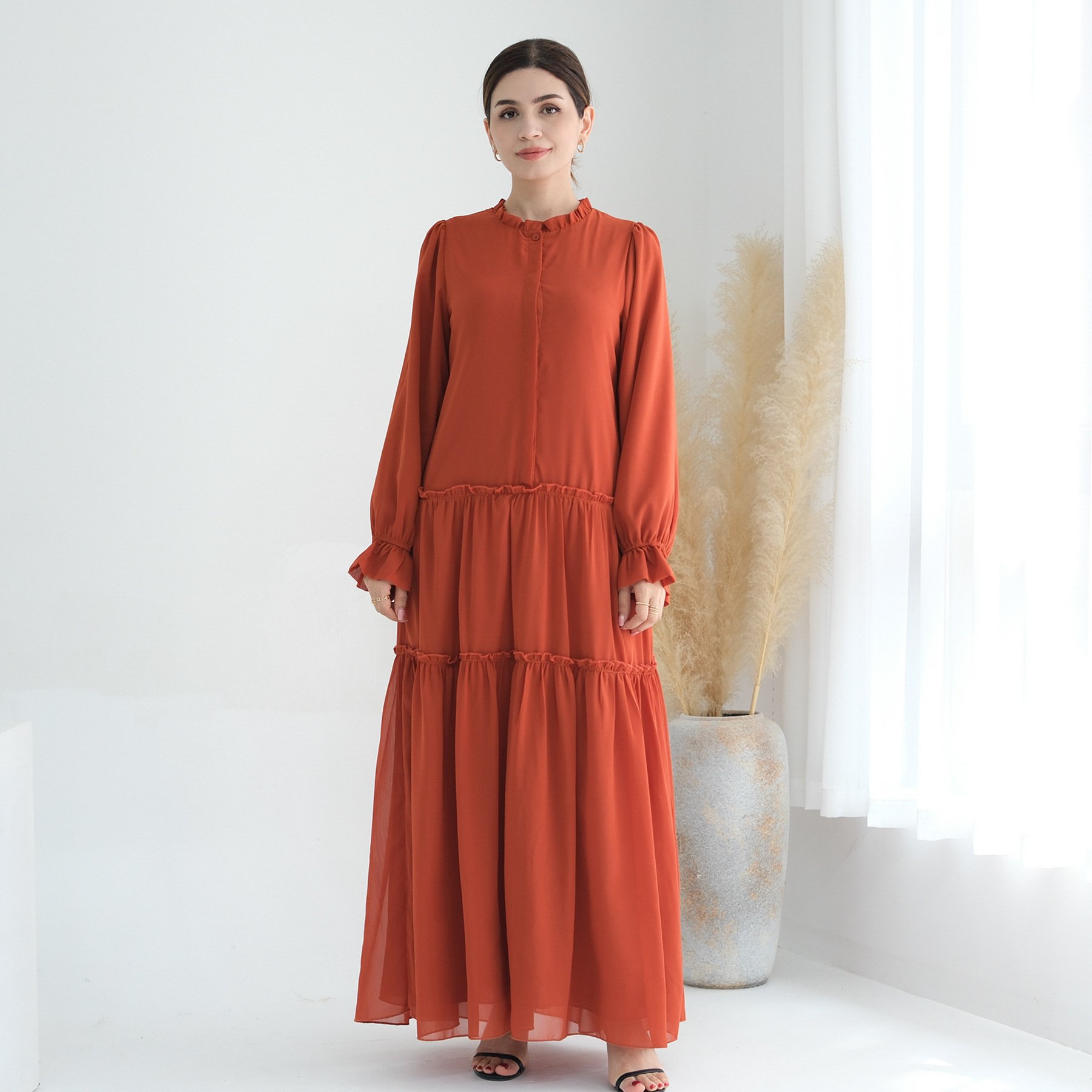 Yibaoli Manufacturer Top Quality 6 Colors Abaya Chiffon Fabric Turkey 2024 Modest Casual Muslim Dress