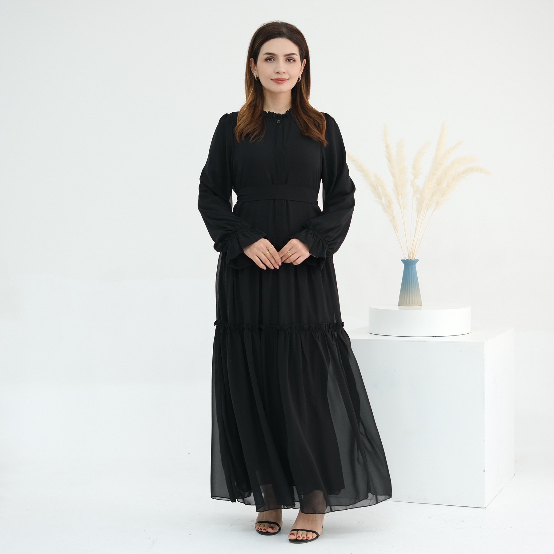 Yibaoli Manufacturer Top Quality 6 Colors Abaya Chiffon Fabric Turkey 2024 Modest Casual Muslim Dress
