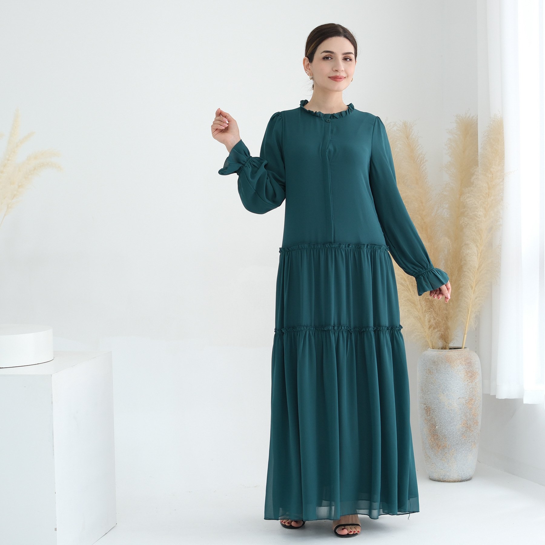 Yibaoli Manufacturer Top Quality 6 Colors Abaya Chiffon Fabric Turkey 2024 Modest Casual Muslim Dress