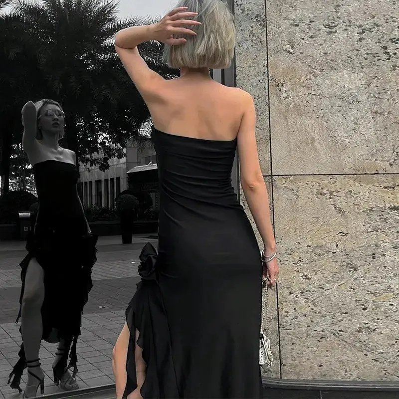 2022 New Sleeveless Slit Floral Elegant Midi Women'S Dresses Party Club Wedding Lady Evening Dresses