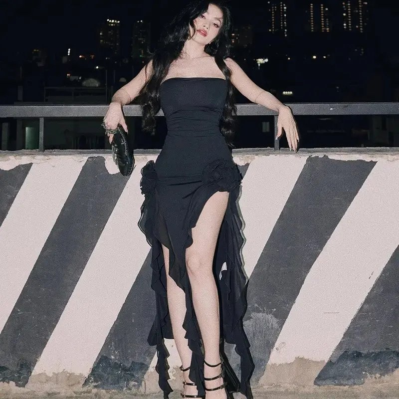 2022 New Sleeveless Slit Floral Elegant Midi Women'S Dresses Party Club Wedding Lady Evening Dresses