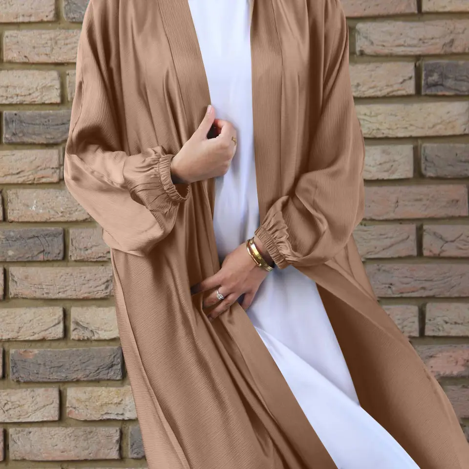 2023 Modern Fashion 3 Pieces Set Matching Satin Crinkle Kimono Dubai Turkey Kaftan Open Abaya Muslim Dresses
