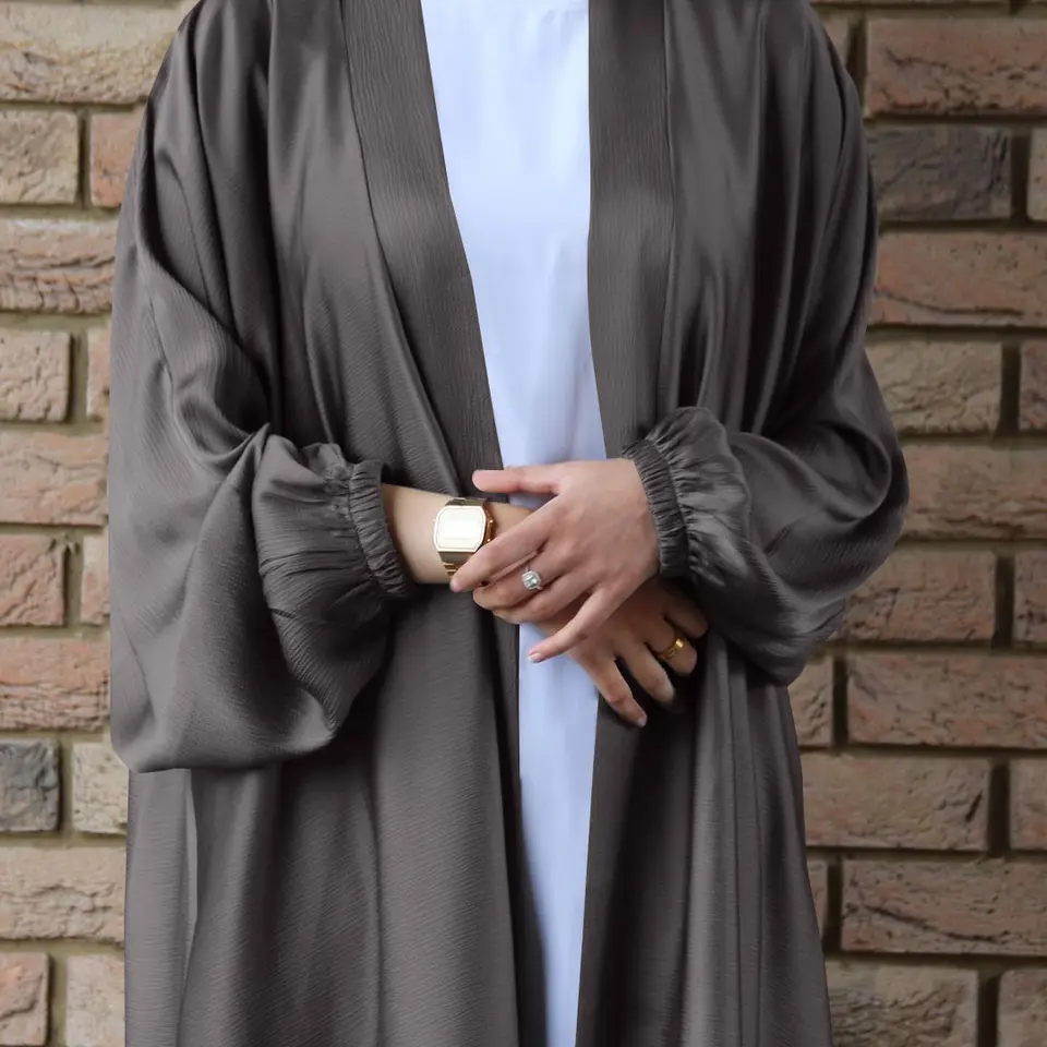 2023 Modern Fashion 3 Pieces Set Matching Satin Crinkle Kimono Dubai Turkey Kaftan Open Abaya Muslim Dresses