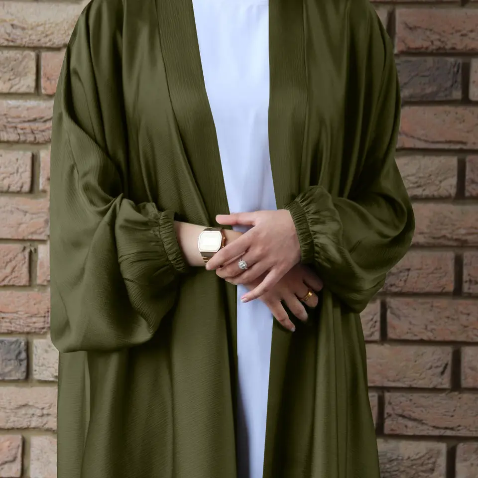 2023 Modern Fashion 3 Pieces Set Matching Satin Crinkle Kimono Dubai Turkey Kaftan Open Abaya Muslim Dresses