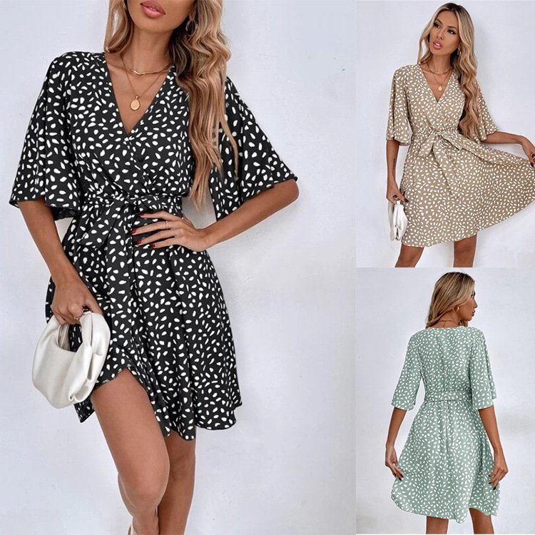 2022 High Quality Sexy V-Neck Casual Vintage Beach Dress High Waist Summer Short Dresses