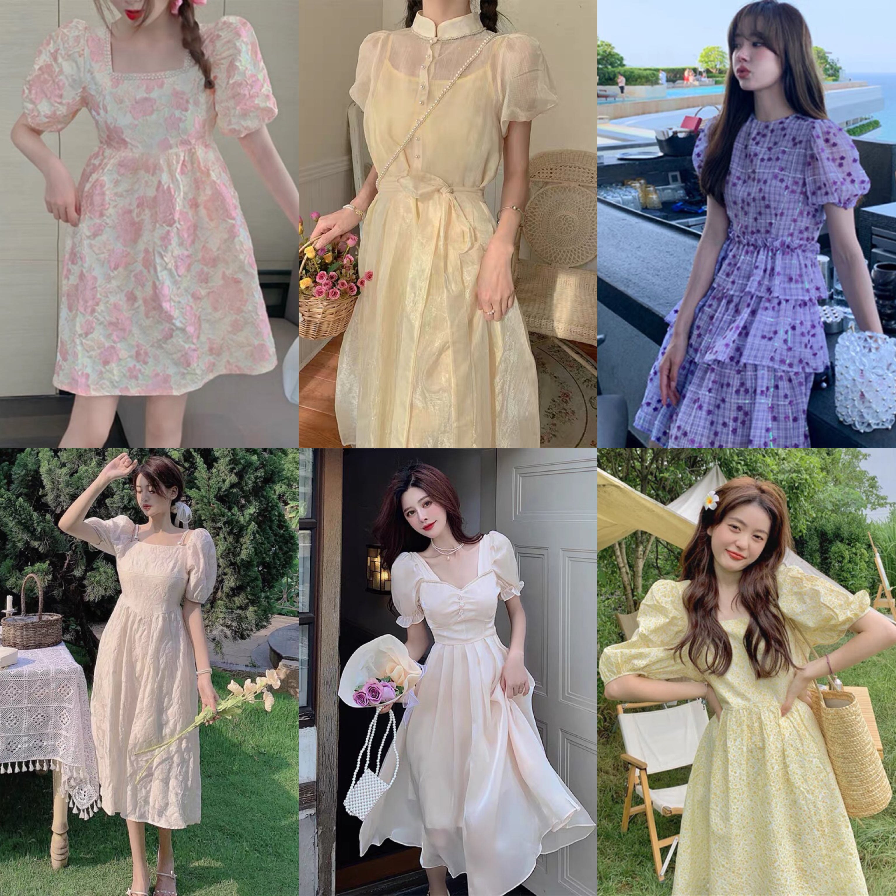 2024 Summer New Waist Slimming Fragmented Flower Skirt High end Bubble Sleeve Women's Dress Manufacturer Wholesale