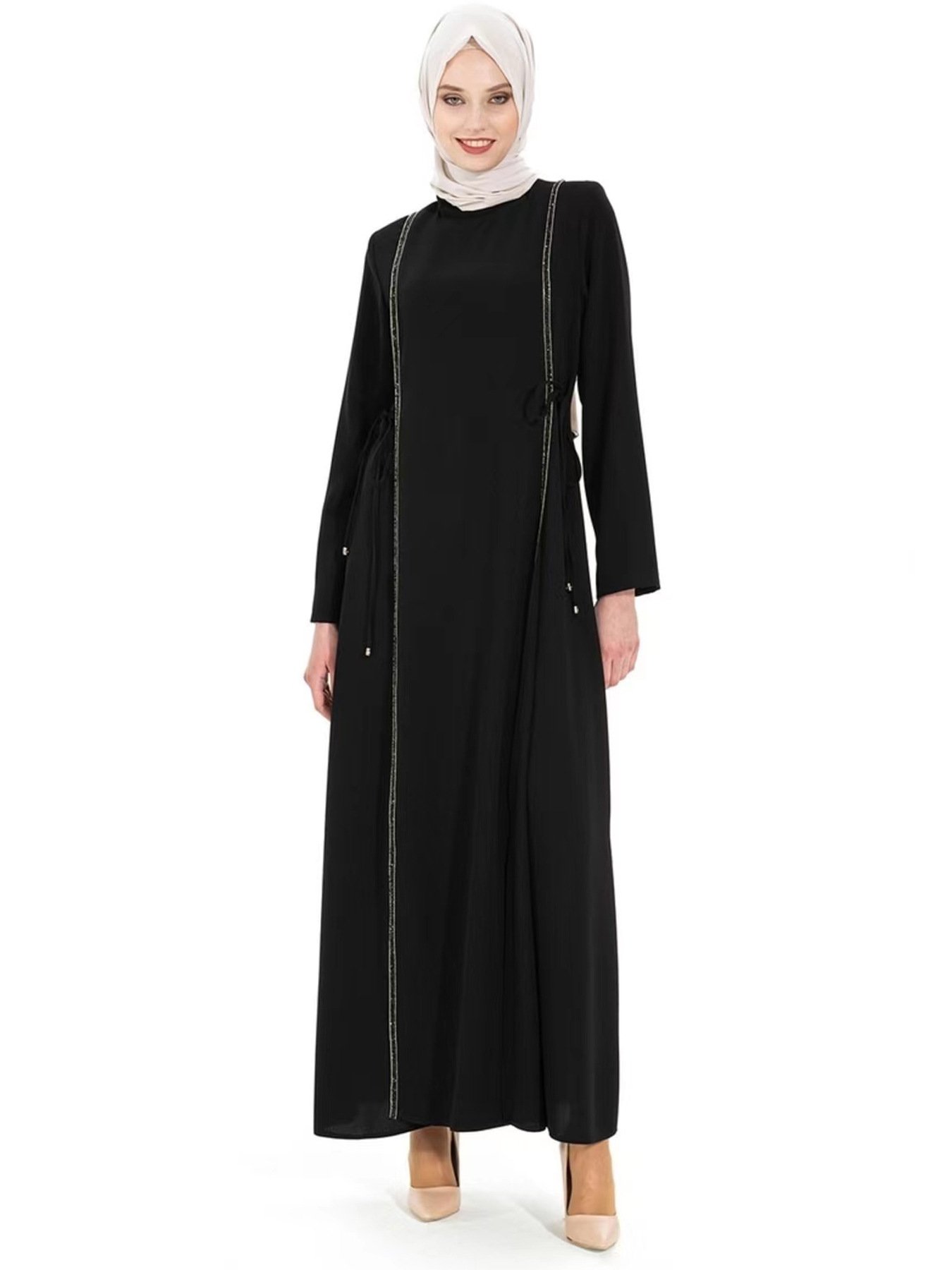 Wholesale 2023 Islamic Muslim Women Casual Loose Abaya Long Dress Fashion Hot Drilling Adjustable Waist Dresses Robe