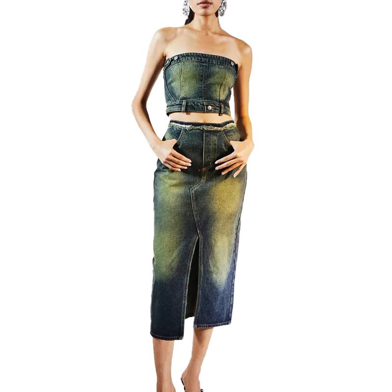 New arrivals wholesale price fashion casual comfortable 2-In-1 detachable denim midi dress