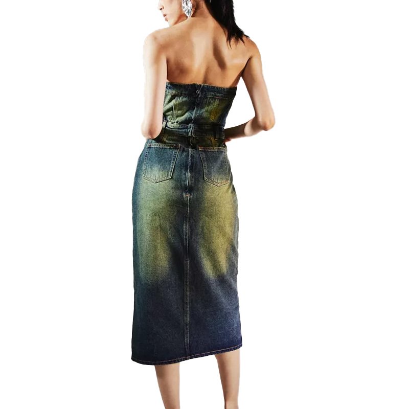New arrivals wholesale price fashion casual comfortable 2-In-1 detachable denim midi dress