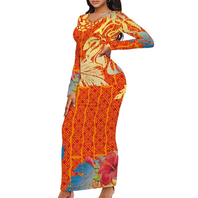 dresses women casual Women's Elegant New Floor-length Long sleeve High-waisted Slim-fit Dress