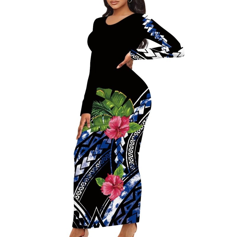 dresses women casual Women's Elegant New Floor-length Long sleeve High-waisted Slim-fit Dress