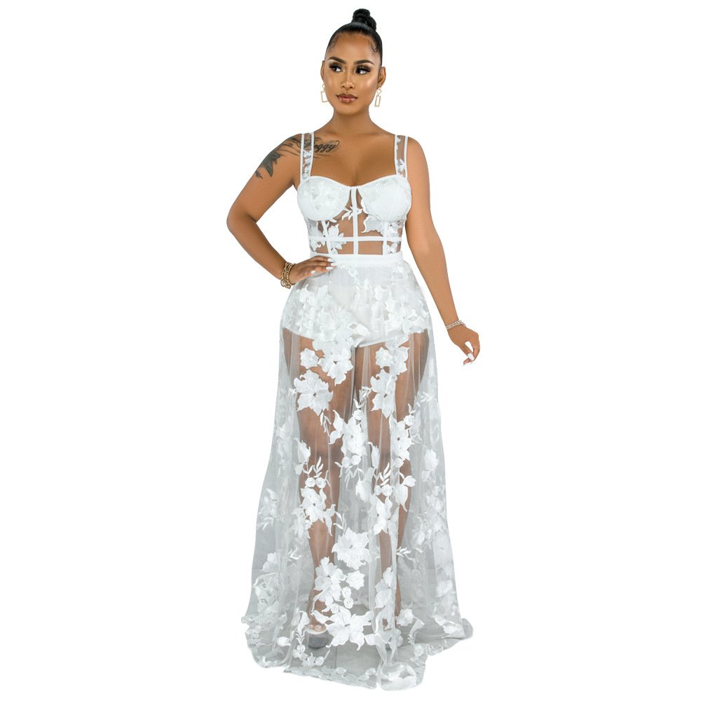 High quality Ladies casual clothes sexy see through lace bodycon fishtail dress women's wear