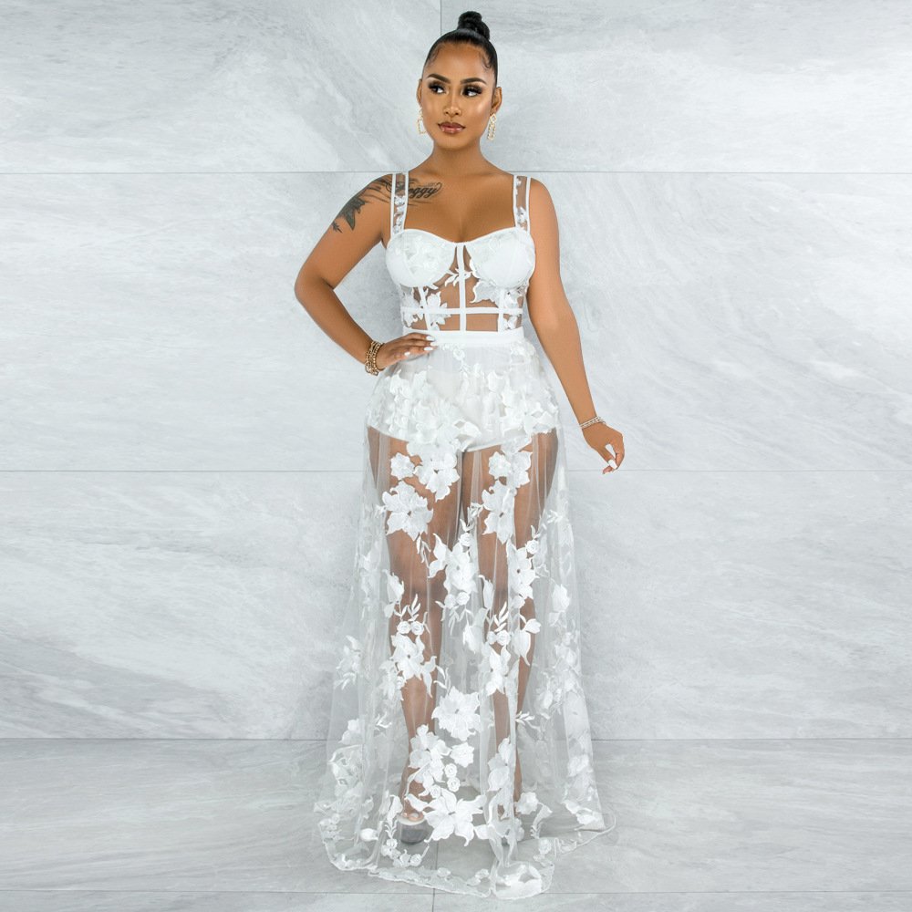 High quality Ladies casual clothes sexy see through lace bodycon fishtail dress women's wear