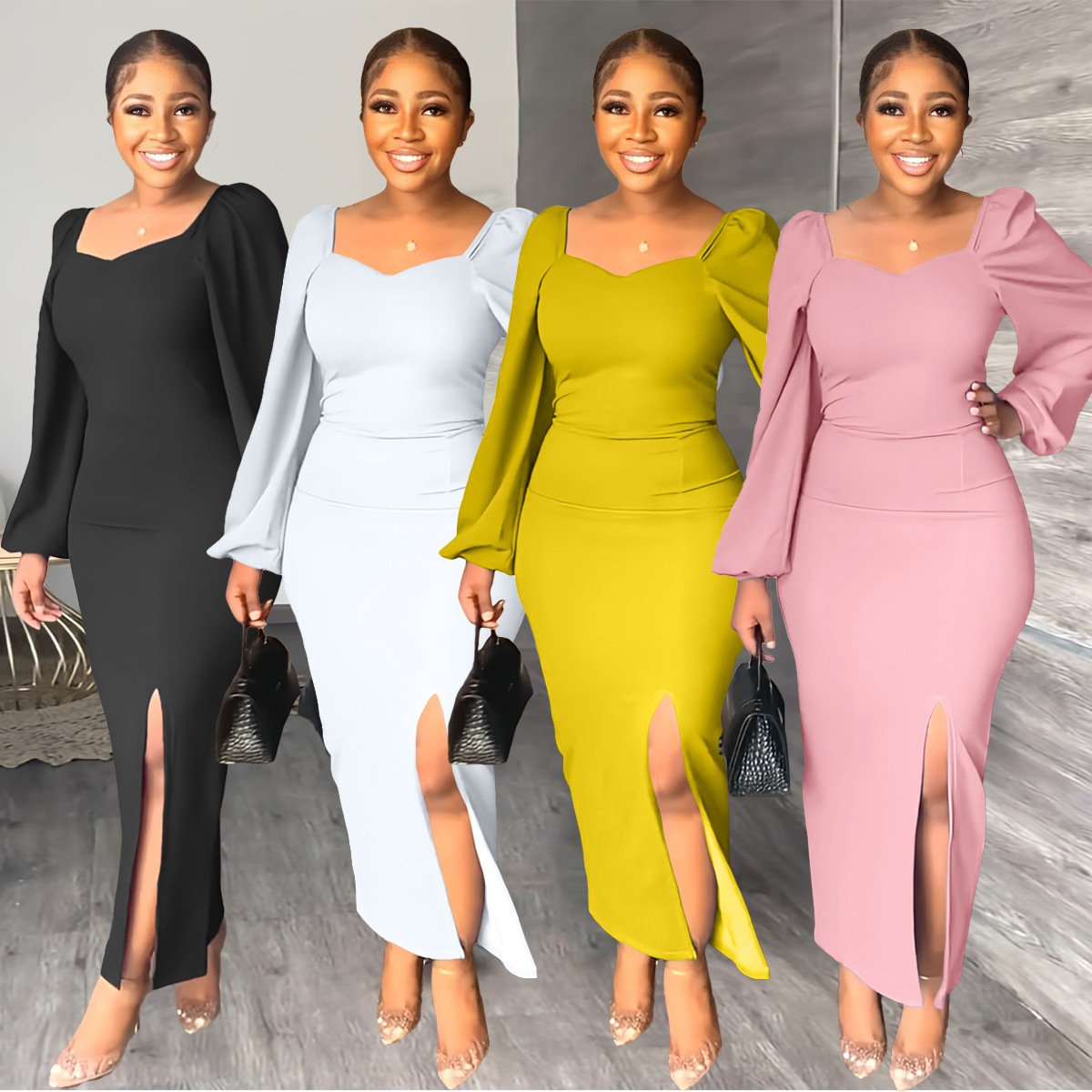 Ladies office dress designs black dresses elegant women with split casual blank wholesale dresses