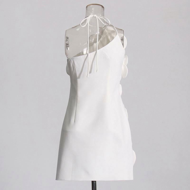 Fall 2024 new fashion sexy oblique shoulder three-dimensional flower design tight waist high-grade short dress women