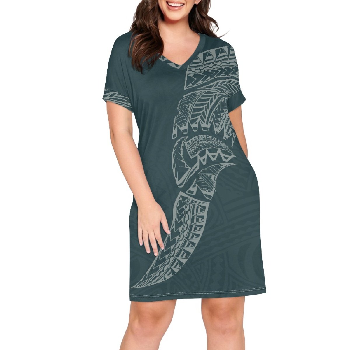 Wholesale High Quality Summer Women's Casual Dresses Print On Demand Custom Kianadress Ladies Short Sleeve V Neck Dress