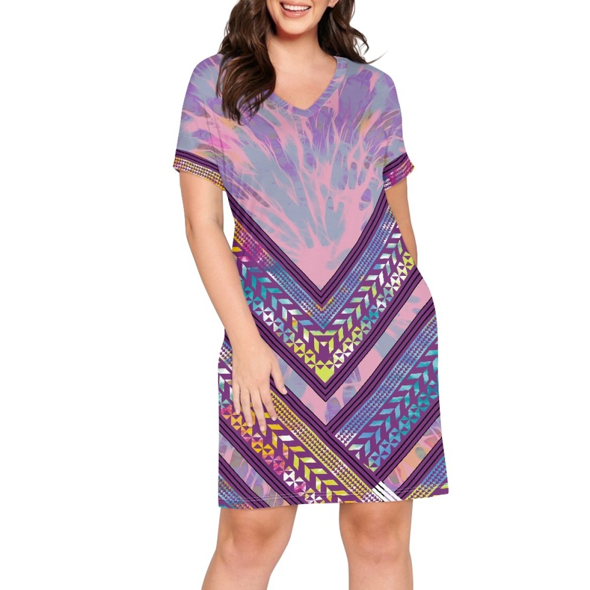Wholesale High Quality Summer Women's Casual Dresses Print On Demand Custom Kianadress Ladies Short Sleeve V Neck Dress
