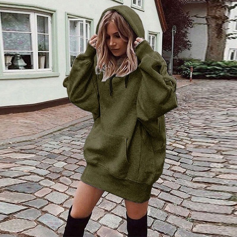 Woman's hoodies fashion plain sweatshirt oversized drawstring hoodie summer long sleeve casual dresses