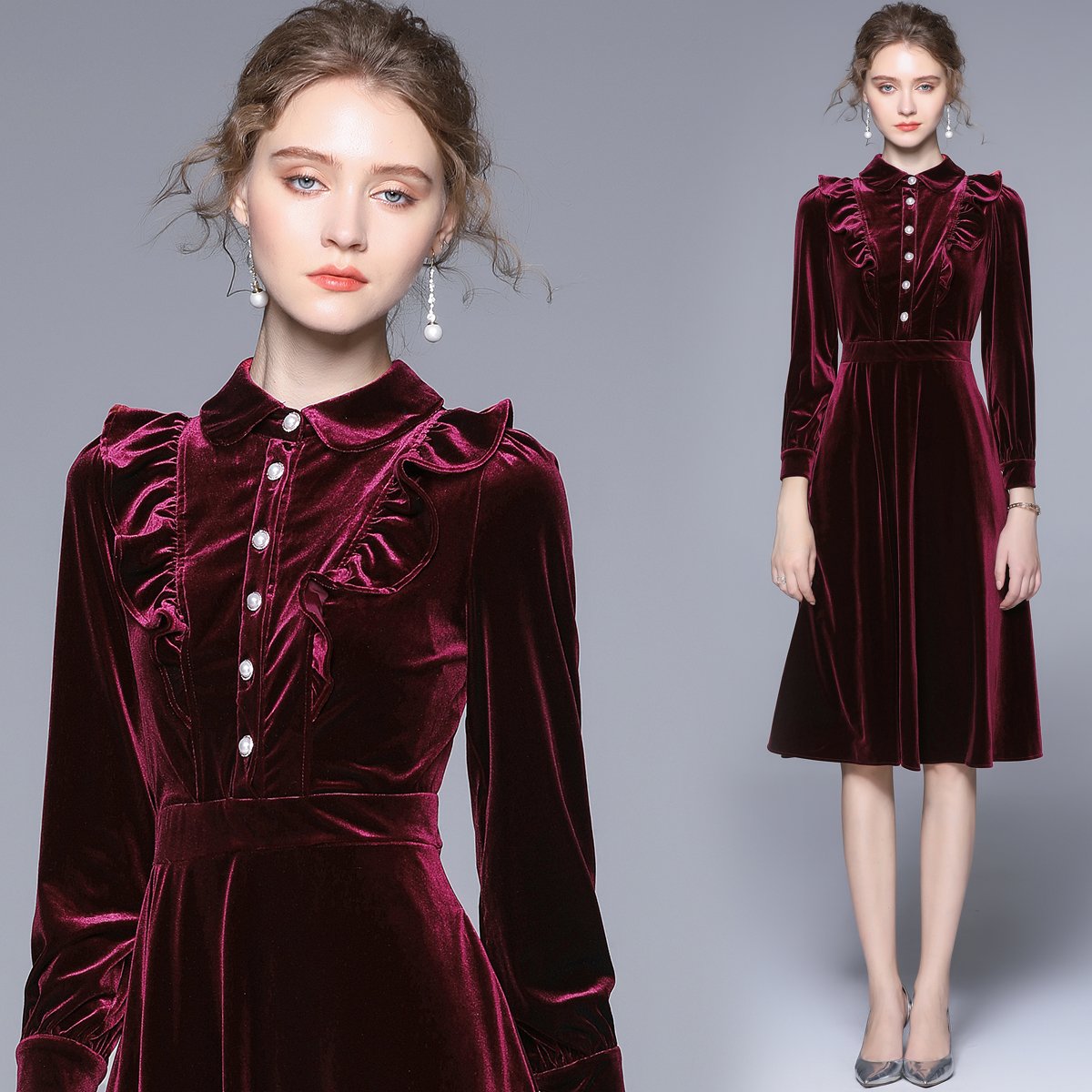New Women's Slim Celebrity Evening Dress Velvet HL8992098
