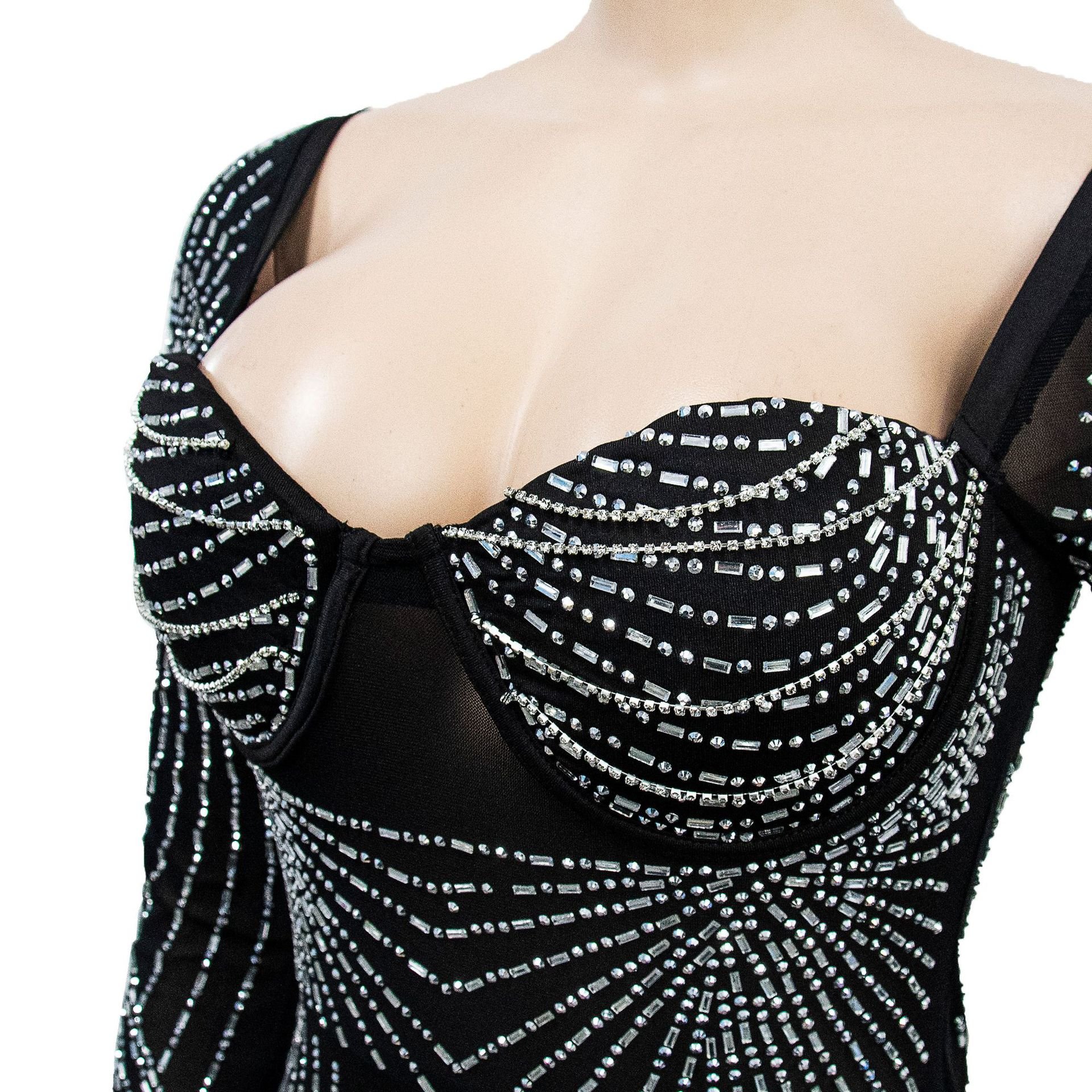 dropshipping women clothes lady evening dresses sexy nightclub party women's mesh see through Long sleeve diamond skirt dress