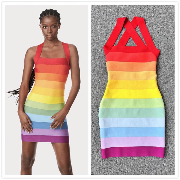 High quality Colourful Stripe Causal Sleeveless Bodycon Evening Dresses