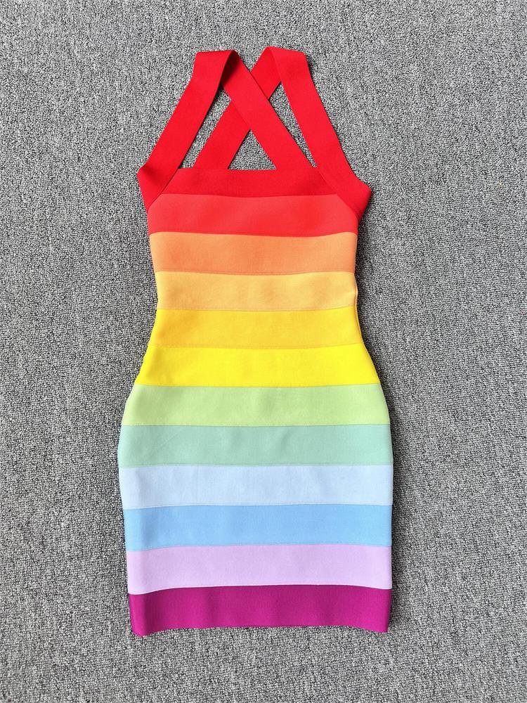 High quality Colourful Stripe Causal Sleeveless Bodycon Evening Dresses