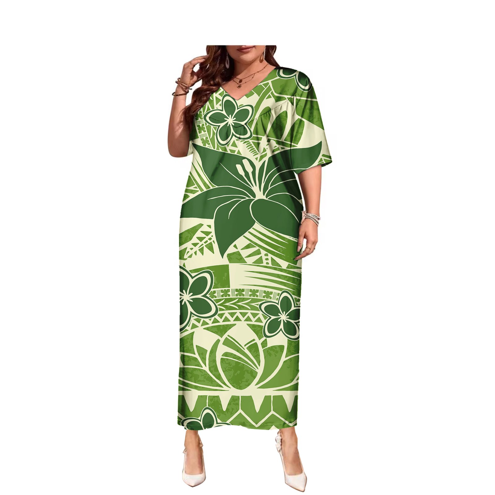 Summer Lady Elegant Casual Dresses Women Sexy Loose Polynesian island Tribal Samoa Hawaii Tapa Flower Print Short Sleeve Dress