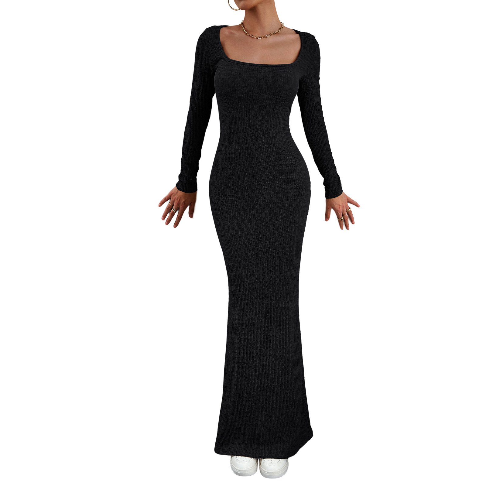 dropshipping products women's clothing lady ladies dresses nightclub solid color Sexy elegant slim neck long sleeve knit dress