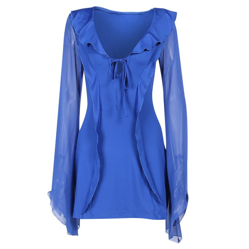 Autumn New Women's Skirt Wrapped Sexy Slim-Fit Buttock Spice Girl Style Ruffled Long Sleeve Dress