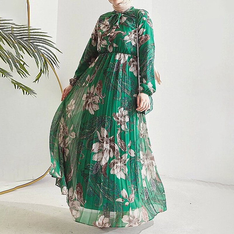 Women Muslim From Turkey Elegant Plain Fashion Jubah Long Sleeve Belted Dress